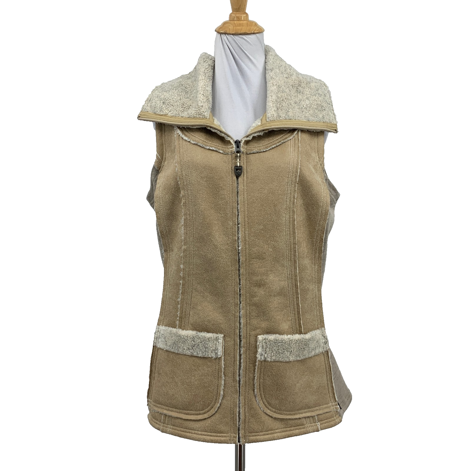 Kuhl Vest Womens L Large Tan Dani Sherpa Fleece Italian Faux Suede Full Zip